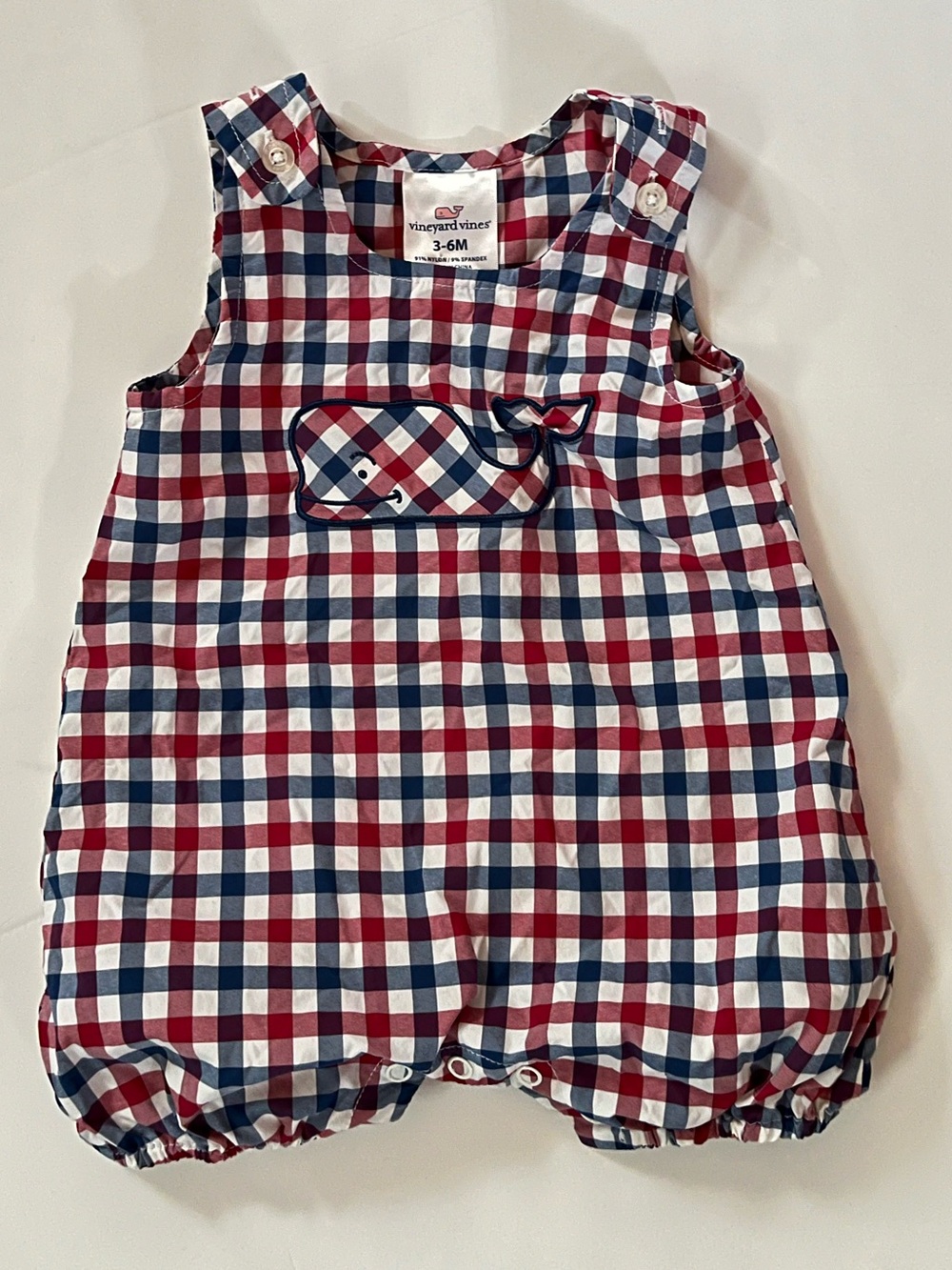 Vineyard Vines Gingham Bubble Romper - Red, white and blue
